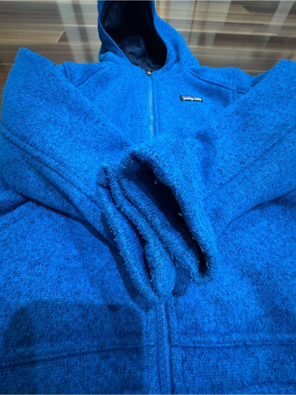 Patagonia Kids Blue Hooded Fleece Zip Jacket 8yo - Picture 6 of 6